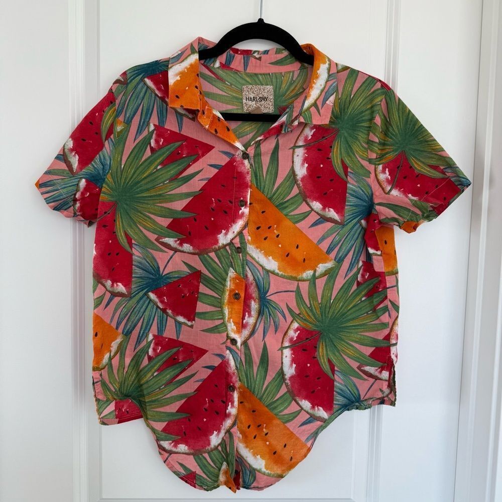 HARLOW | Watermelon printed button down tee